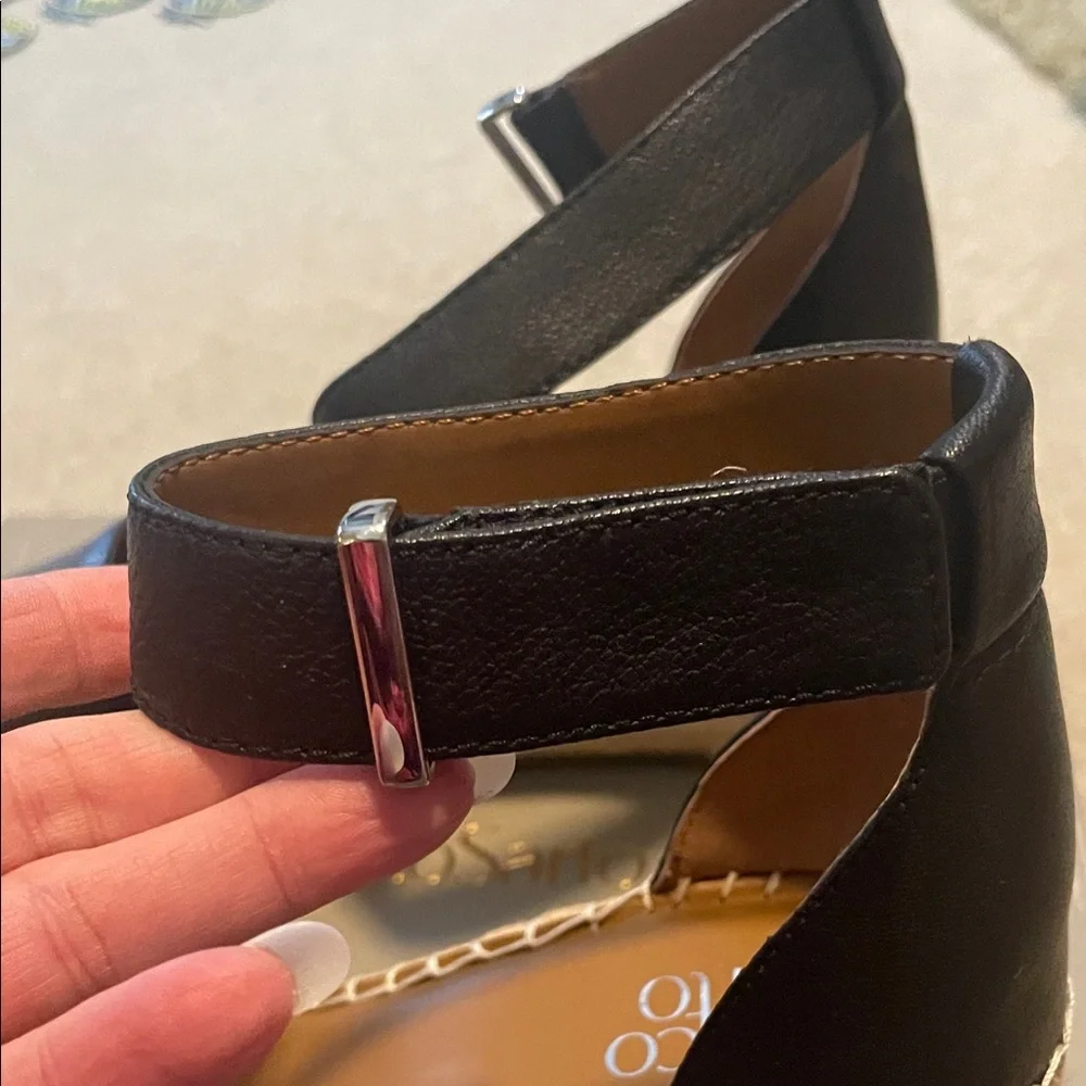 Franco Sarto Black Espadrille Wedge Sandals - Picture 8 of 13